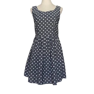 Yumi Direct Women's Gray/White Polka Dot Lined Cotton Fit & Flare Dress 6/8 - Picture 1 of 6