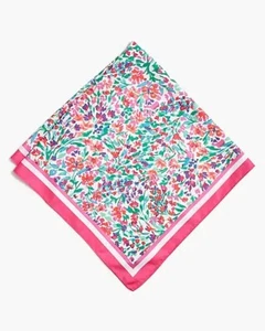 NEW J Crew Floral Watercolor 25" Square Silky Scarf White Spearmint & Pink NWT - Picture 1 of 1