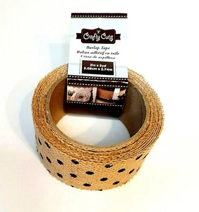 Crafty Cuts Burlap Ribbon Tape 2"x3 yd, Black Dot Print, Burlap Brown - Picture 1 of 5
