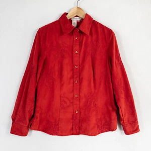Coldwater Creek Hemd Small PETITE rot Knopfleiste Mikrofaser bestickt Blumen - Bild 1 von 8