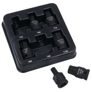 Juego de 6 piezas de enchufes Torx Star Bit macho impactado por impacto de unidad de 1/2 pulgada Stubby T55 – T100 - Imagen 1 de 6