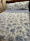 Laura Ashley 3 Piece Full/Queen Comforter 2 Pillow Shams Reversible Blue Prints