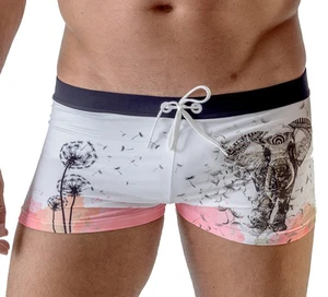 Traje de baño Geronimo para hombre corte cuadrado boxer troncos elefante negro blanco nadar - Imagen 1 de 6