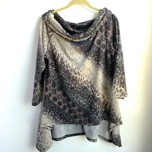 Yummy Plus Damen Wasserfallausschnitt Top Hai Biss Saum braun hellbraun schwarz Größe 1X - Bild 1 von 5