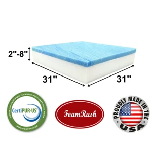 FoamRush 31" x 31" Cool Gel Memory Foam Seat Cushion Replacement Medium Firm USA - Picture 1 of 14