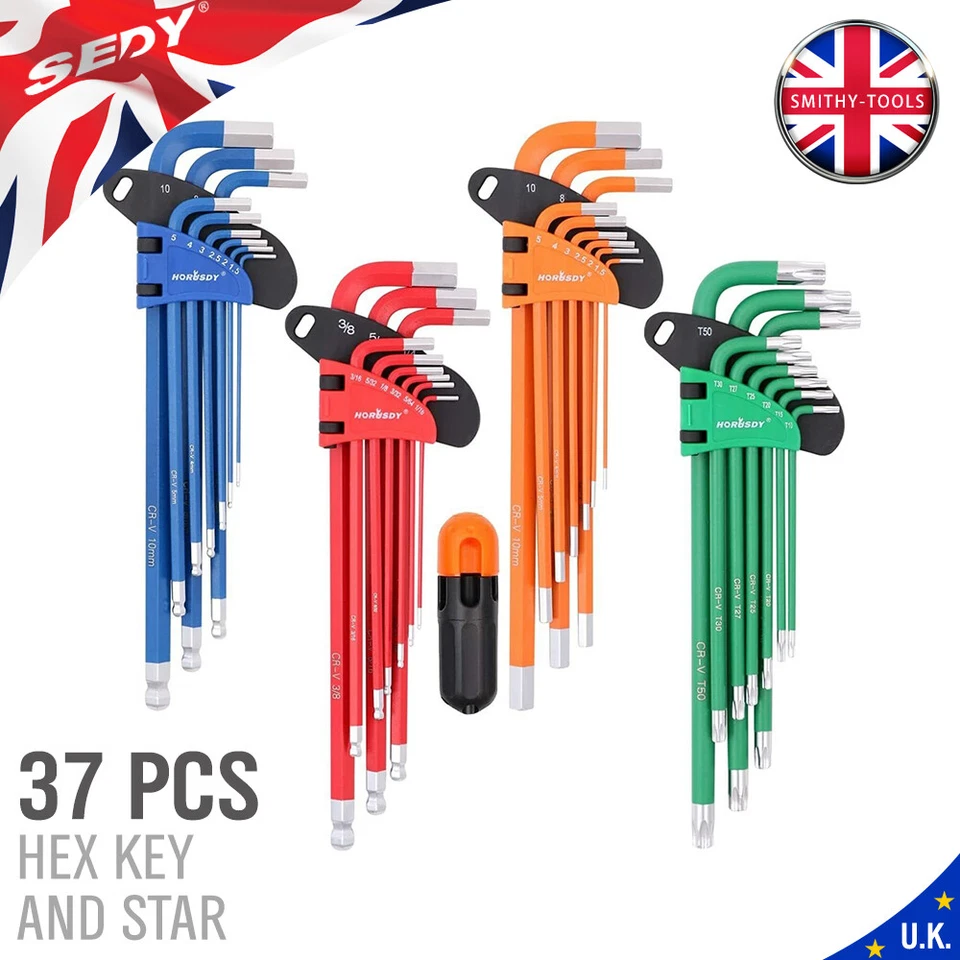 37 Pcs Hex Key Allen Allan Wrench Set Metric & Imperial Ball