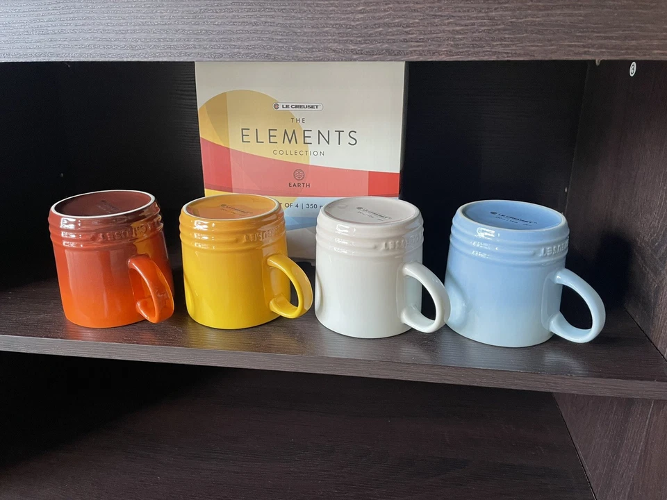 Nuevo juego de tazas de té de café Le Creuset Elements en caja, 4 colores surtidos 12 OZ cada una Foto 1 de 4