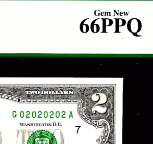 ULTIMATE SUPER REPEATER serial number 02020202 on a $2 graded PCGS 66 PPQ - Picture 1 of 3