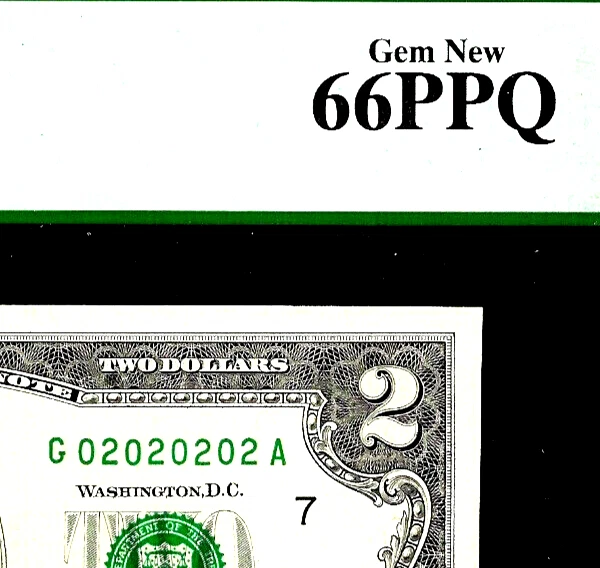 ULTIMATE SUPER REPEATER serial number 02020202 on a $2 graded PCGS 66 PPQ - Image 1 of 3