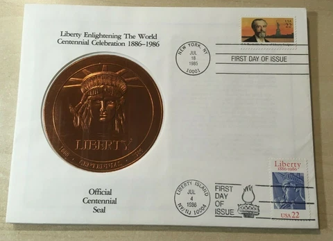 STATUE OF LIBERTY #2147 #2224 DUAL First Day Cover FDC Copper Flown in Space Cover