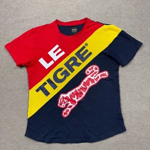 Le Tigre Mens Shirt Blue Medium Short Sleeve Color Block Logo Spell Out Casual - Picture 1 of 8