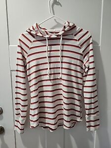 Eddie Bauer Hoodie T Shirt Womens Large Brown Red Striped Long Sleeve Cotton New