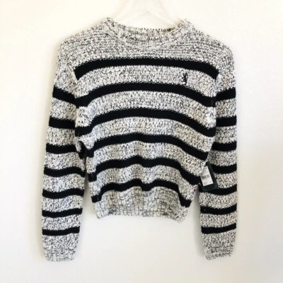 Suéter Tejido Lavandería Inglés Talla 8 Negro Gris Rayas Manga Larga NUEVAS Etiquetas Foto 1 de 4