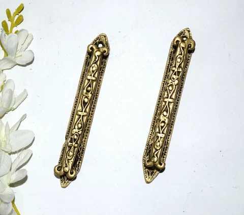 Flower Brass Door Pull Set Filigree Floral Design Kitchen Cabinet Handle EK561 Cover