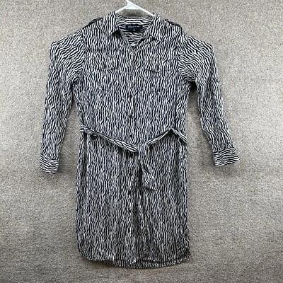 Jones New York Signature Women's Navy White Collared Tie ShirtDress Size 4 - Image 1 of 4