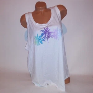 Victoria Secret PINK Tank Top White Palm Trees Sleeveless Open Cutout Back - Picture 1 of 16