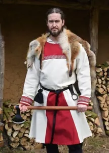 Wikinger Tunika mit Stickerei, rot-natur - Bild 1 von 5