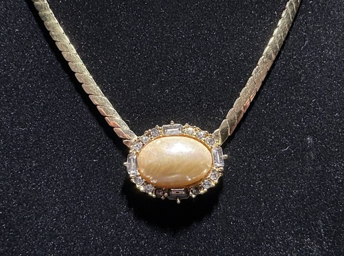 Collana Vintage Christian Dior Finta Perla Strass Cristallo Ciondolo Firmato CD