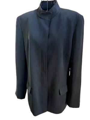 JOSEPHINE CHAUS Vintage Black Mandarin Collar Polyester Two Pocket Jacket SZ 14 - Image 1 of 4
