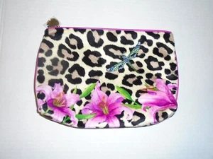 Estee Lauder Makeup Cosmetic Bag In Floral / Leopard Gold Pull Tab Pink Accents - Picture 1 of 4