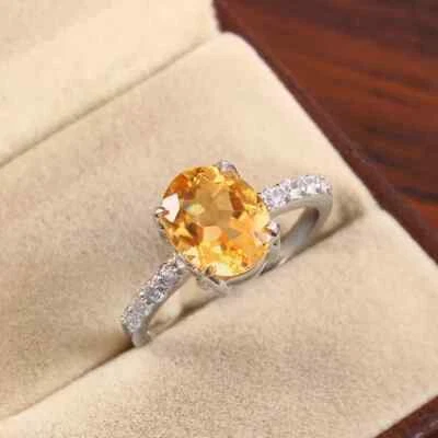 Anillo de citrino natural, delicado anillo llamativo, plata de ley 925 Foto 1 de 4