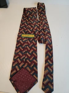 J. GARCIA Men's Silk Tie Necktie Abstract Print Brown Beige - Imagen 1 de 5