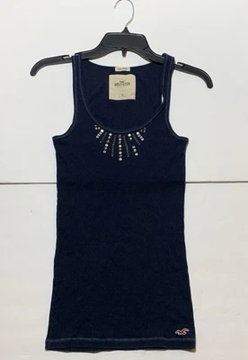 Camiseta sin mangas Hollister para mujer M azul Y2K lentejuelas deslumbradas SoCal elástica Foto 1 de 4