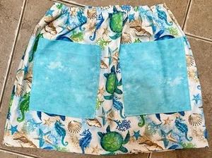 GIRLS 8/10 Medium SUMMER cotton PATCH POCKET SKIRT Turtles & Seahorses NEW - Picture 1 of 3