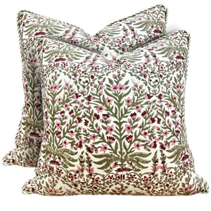 Block Print Throw Pillow Covers, 20" X 20" - Set of 2, Decorative Couch Pillo... - Picture 1 of 7