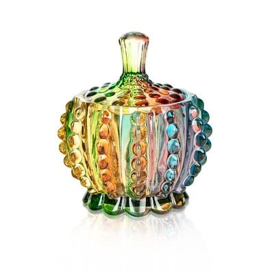JOEYAN 6 oz Colorful Embossed Glass Jars with Lid - Crystal Glass Candy Dishes - Iri...