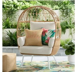Better Homes and Gardens Lilah Boho Outdoor Stationary Wicker Egg Chair; - Picture 1 of 7