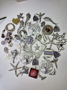 Job lot Pendants Harvested Jewellery Making Silver Tone Modernist Ethnic x40 - Picture 1 of 15