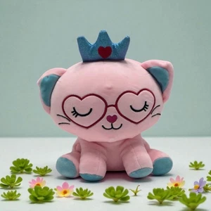 Pink Cat Plush Stuffed Animal Heart Glasses Crown Toy Girl Gift 6in - Picture 1 of 6