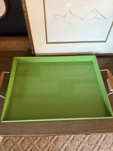 Pottery Barn Serving Tray With Handles Green Metal With Wood Handles 19 X 14 - Picture 1 of 4