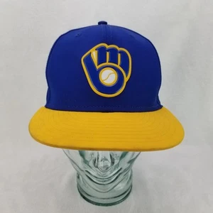New Era 59FIFTY Milwaukee Brewers Yellow Blue Authentic Baseball Hat Size 6 7/8 - Picture 1 of 9