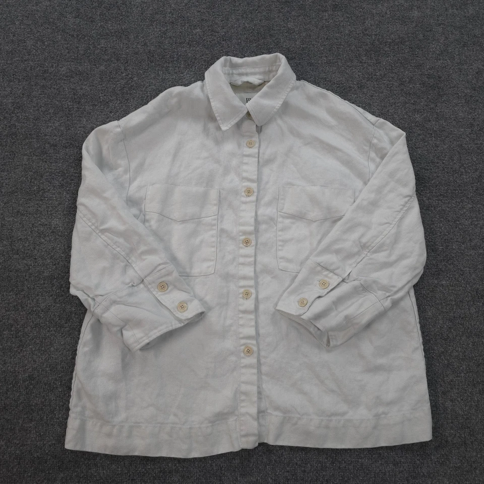 Camisa Banana Republic Mujer Extra Grande Blanco Lino Gran Tamaño Cazadora Preppy Foto 1 de 4