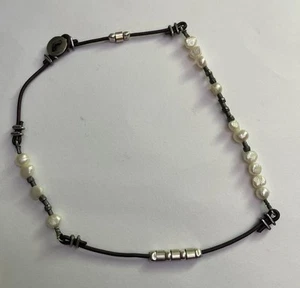 Silpada Sterling Silver Button Chocolate Leather Pearl Necklace N1063 - Picture 1 of 1