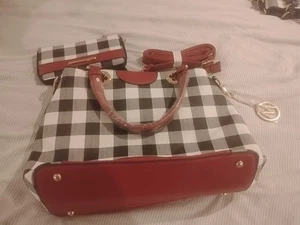 MKF Collection by Mia K. Vegan Leather Checkered Satchel Handbag 2 Piece Set - Picture 1 of 13