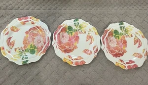 SET OF 3 THRESHOLD FLORAL MELMAC MELAMINE DINNER PLATES 10 3/4" DIAMETER - Picture 1 of 8