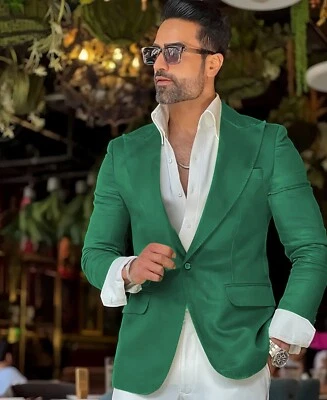 Suede Mens Blazer Slim Fit Jacket Leisure Peak Lapel Blazer Fashion Party Tuxedo - Image 1 of 4