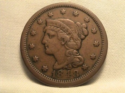 Centavo grande cabello trenzado 1848 N-11 R5 cods @ TES Foto 1 de 4