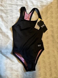 TYR Girls' Durafast Lite Ella Maxfit Swimsuit Size XS NAVY/Pink - Picture 1 of 2
