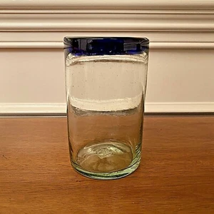 Mexikanische Glaswaren blauer Rand 16 Unzen Becher Trinkglas mundgeblasen - Bild 1 von 7