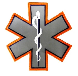 Parche Reflectante Estrella de la Vida Emblema Médico EMT EMS 7 x 7 Naranja Plata Nuevo - Imagen 1 de 4