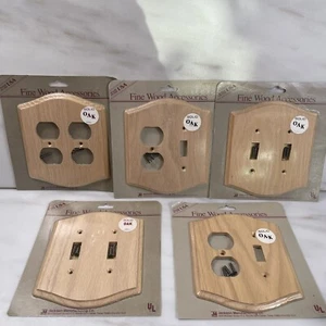 Vtg 1980s Solid Oak Wood Light Switch Plate Covers Lot of 5 Cabin Decor Outlets - Picture 1 of 8