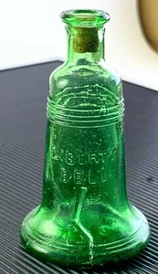 Vintage Wheaton Glass Emerald Green Liberty Bell Bottle 3” - Picture 1 of 14