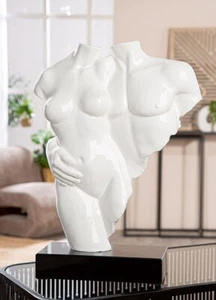 59599 Escultura Coppia mujer y hombre desnudo resina blanca H. 49cm B. 35cm L. 12cm - Imagen 1 de 5