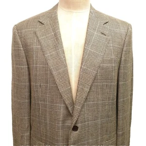 Brooks Brothers Jacket 42 Long Mens Silk Wool Linen Sport Coat Blazer Glen Plaid - Picture 1 of 9