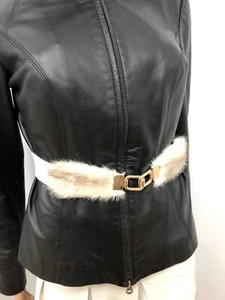 GENUINE White Cross Mink FUR BELT LENGTH 25-36 Inch Sz.S-M  ELastic Stretch - Picture 1 of 3