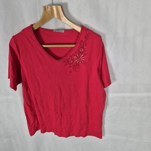 Ladies Top Size 20 Marks And Spencer Red Stretch Jersey Embroidered Casual Day - Picture 1 of 7